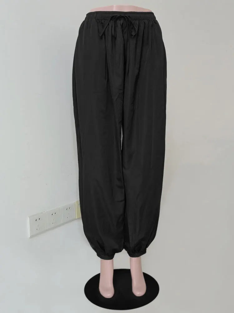 Women's Wide Leg Trousers Black Size M Polyester 11