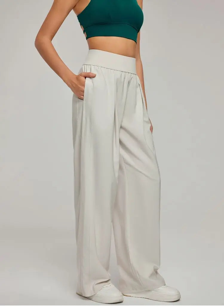 Women's Wide Leg Trousers Black Size M Polyester Spandex 1