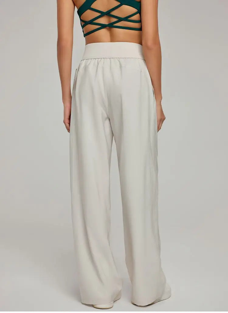 Women's Wide Leg Trousers Black Size M Polyester Spandex 2