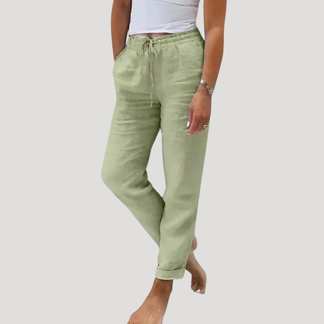 Women’s casual linen trousers summer drawstring lightweight 0