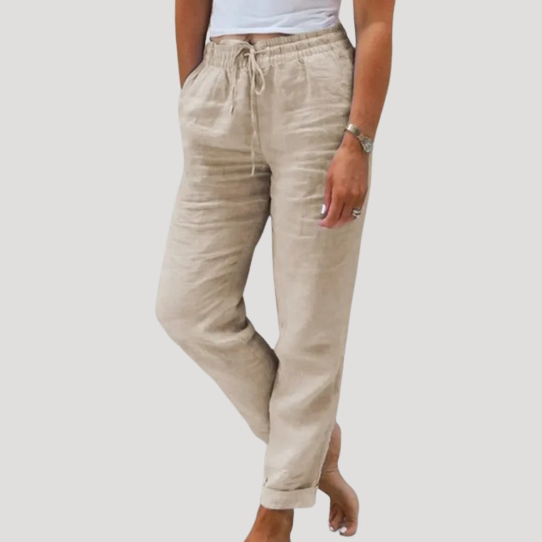 Women’s casual linen trousers summer drawstring lightweight 1
