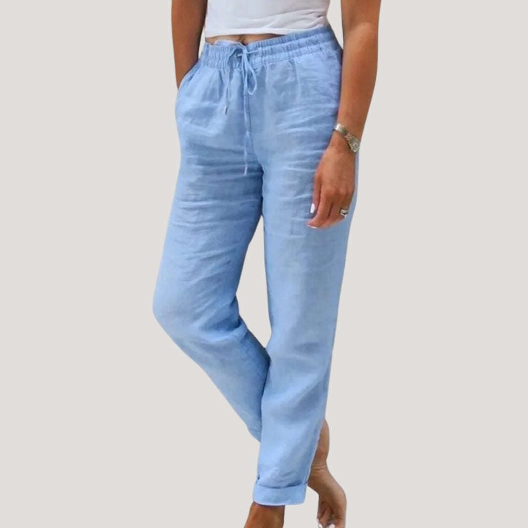 Women’s casual linen trousers summer drawstring lightweight 3