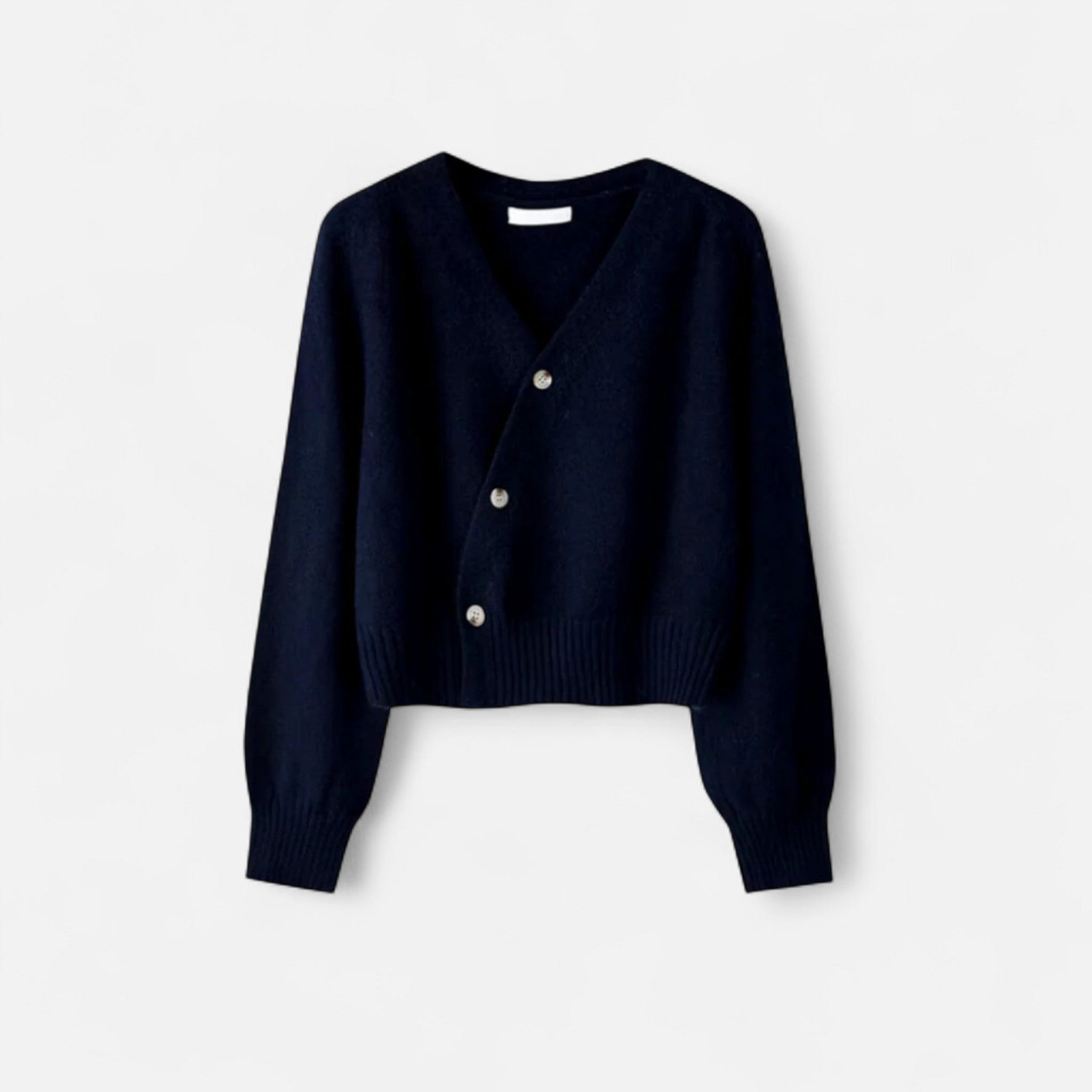 Wool Cardigan – Diagonal Button Design – Elegant Layering for Women 0