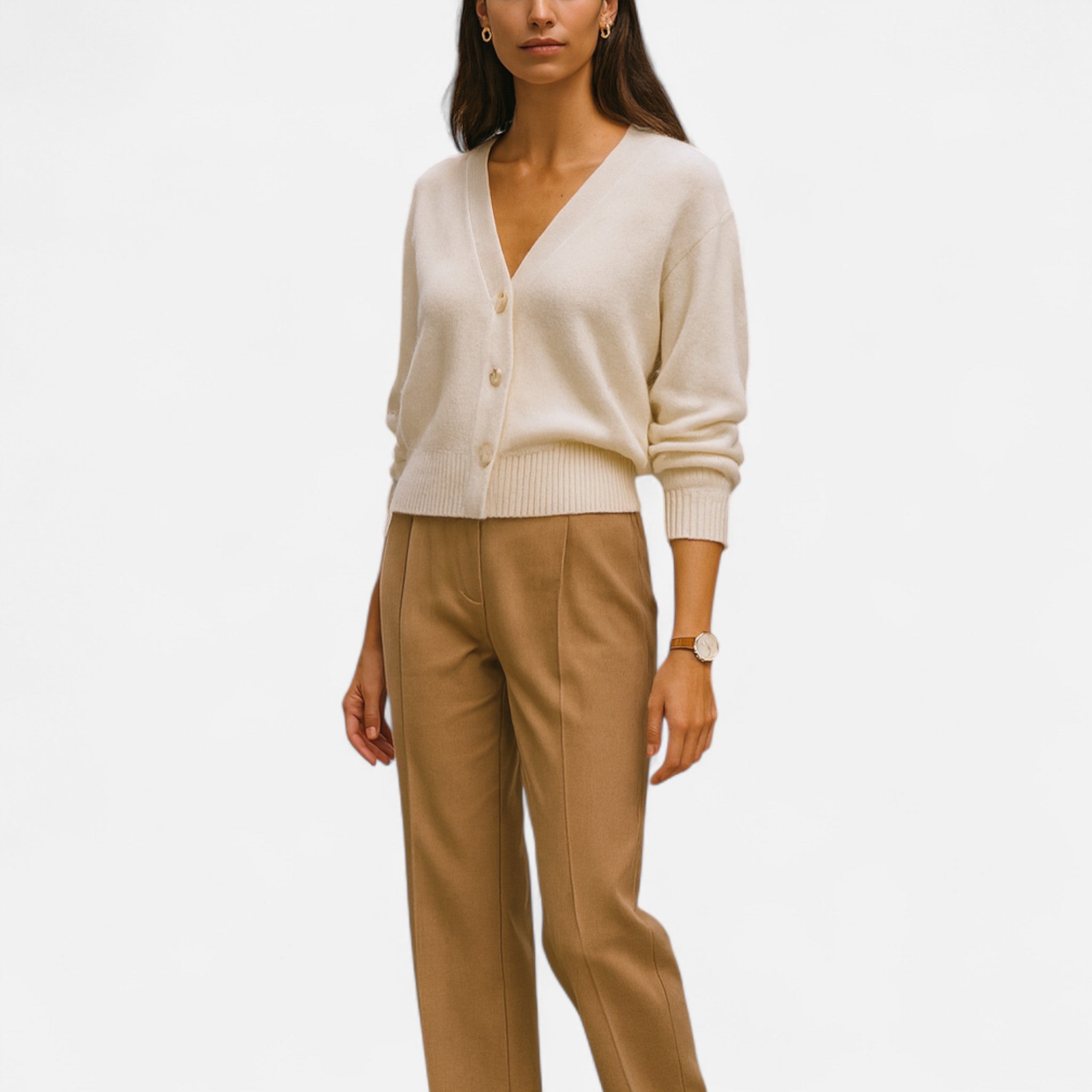 Wool Cardigan – Diagonal Button Design – Elegant Layering for Women 2