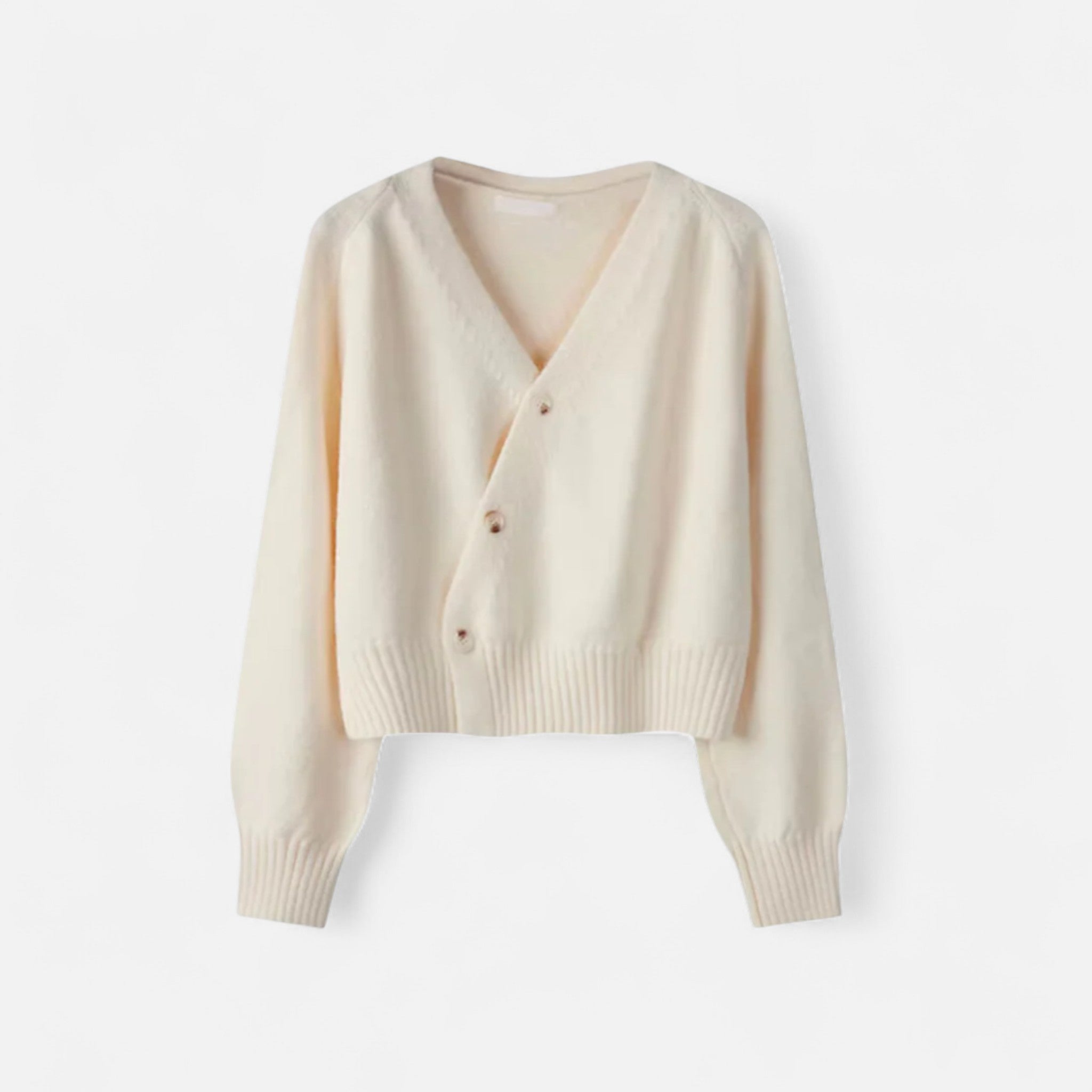 Wool Cardigan – Diagonal Button Design – Elegant Layering for Women 3