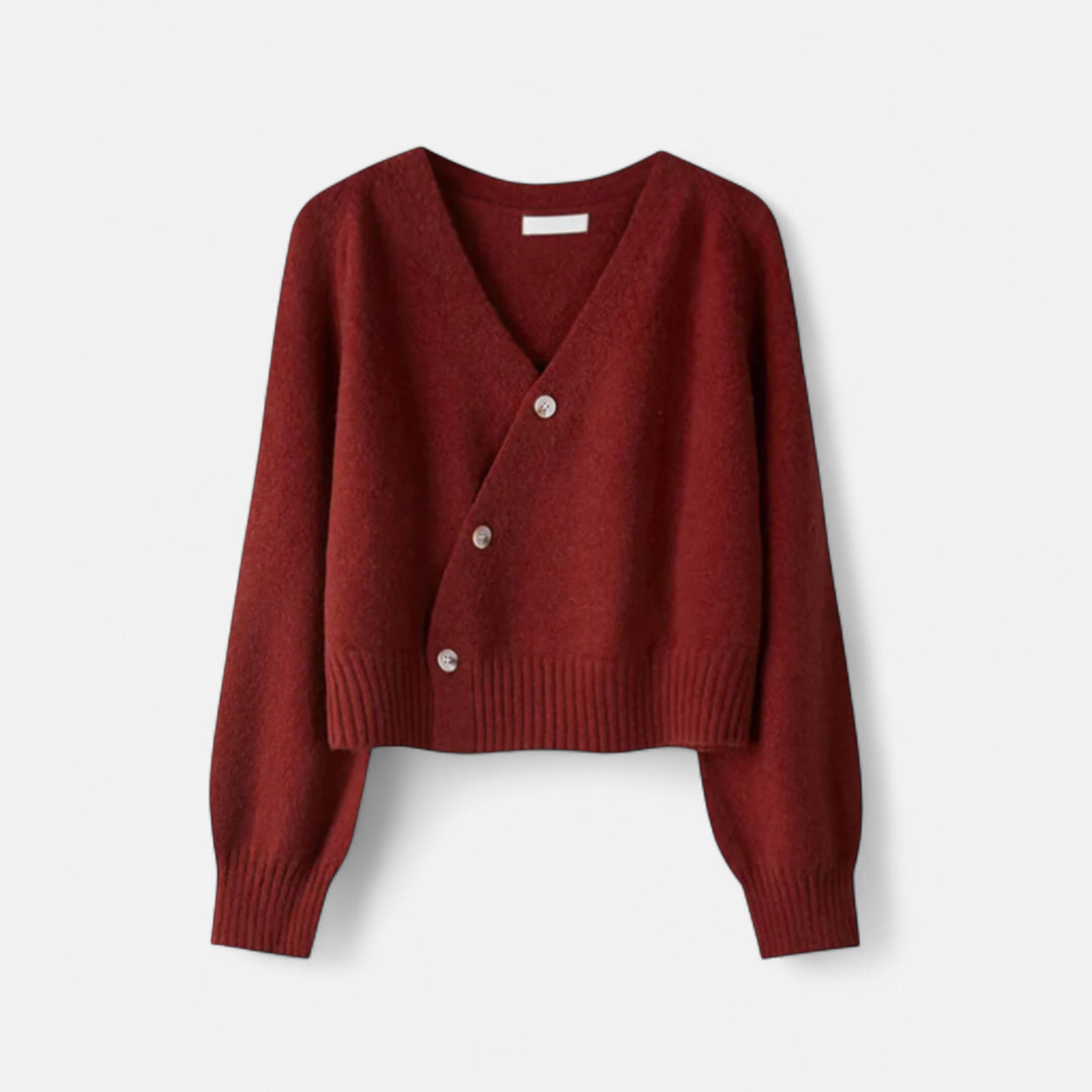 Wool Cardigan – Diagonal Button Design – Elegant Layering for Women 4