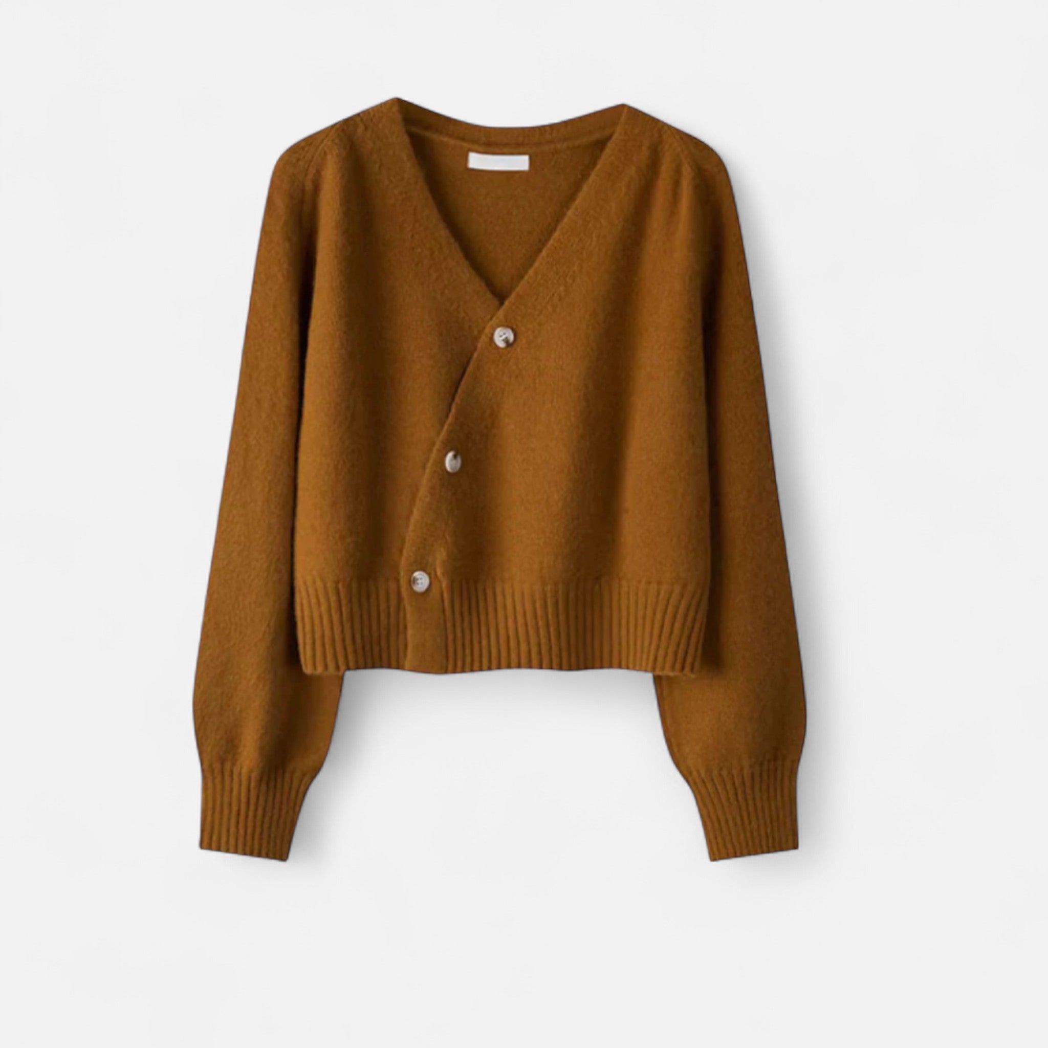 Wool Cardigan – Diagonal Button Design – Elegant Layering for Women 6