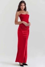 Strapless Maxi Dress – Satin Skirt – Elegant Evening Look