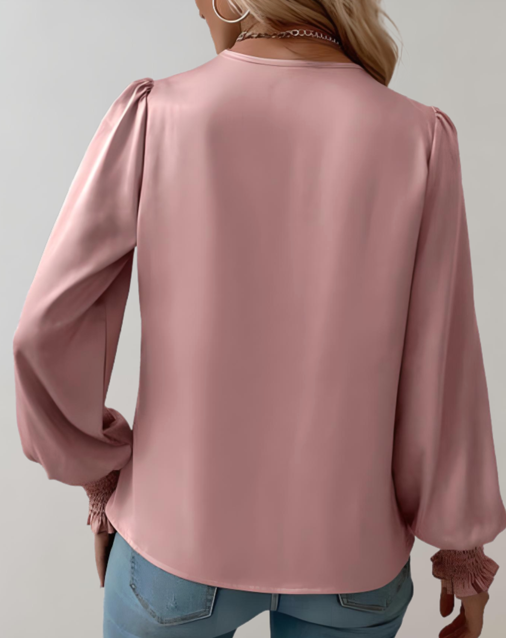 Satin Blouse – Draped Wrap Front & Shirred Cuffs – Elegant Day-to-Night