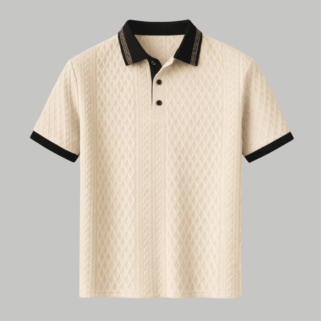 Apricot Knitted Polo Shirt with Rib Knit Details - Montford & Co