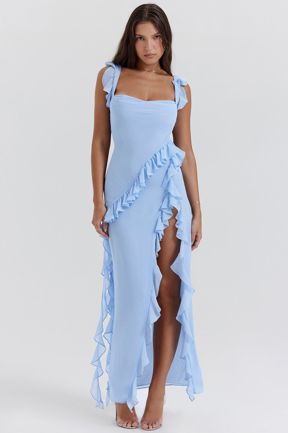 Maxi Dress – Ruffled Trim – Elegant Evening Gown