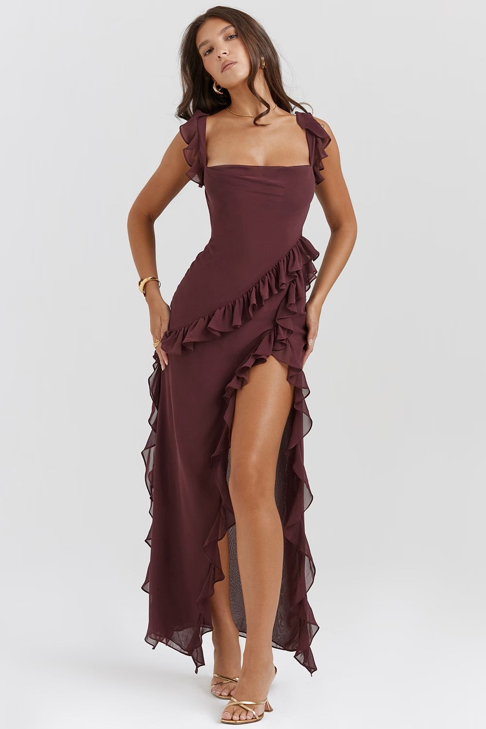 Maxi Dress – Ruffled Trim – Elegant Evening Gown