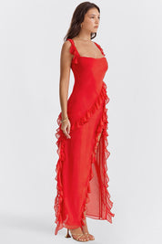 Maxi Dress – Ruffled Trim – Elegant Evening Gown
