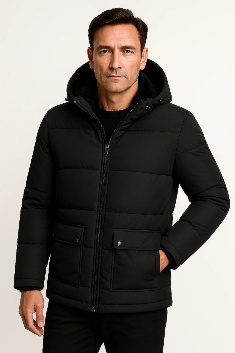 Black Oversized Hooded Padded Winter Jacket - Montford & Co
