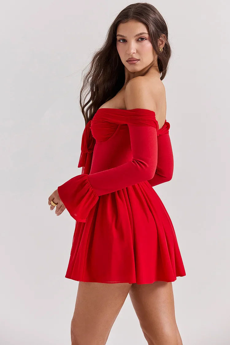 Mini Dress – Off-Shoulder Bow Detail – Romantic Cocktail Look