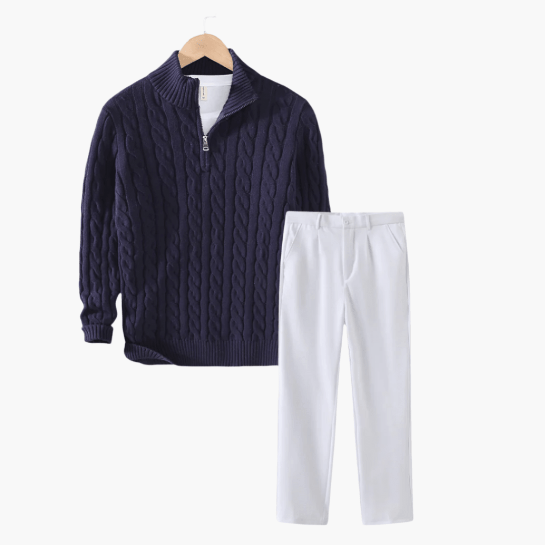 Cable Zip Sweater Trousers Set - Montford & Co