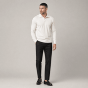 Casual Long Sleeve Ribbed Knit Polo Shirt - Montford & Co