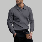 Casual Long Sleeve Ribbed Knit Polo Shirt - Montford & Co