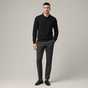 Casual Long Sleeve Ribbed Knit Polo Shirt - Montford & Co