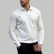 Casual Long Sleeve Ribbed Knit Polo Shirt - Montford & Co