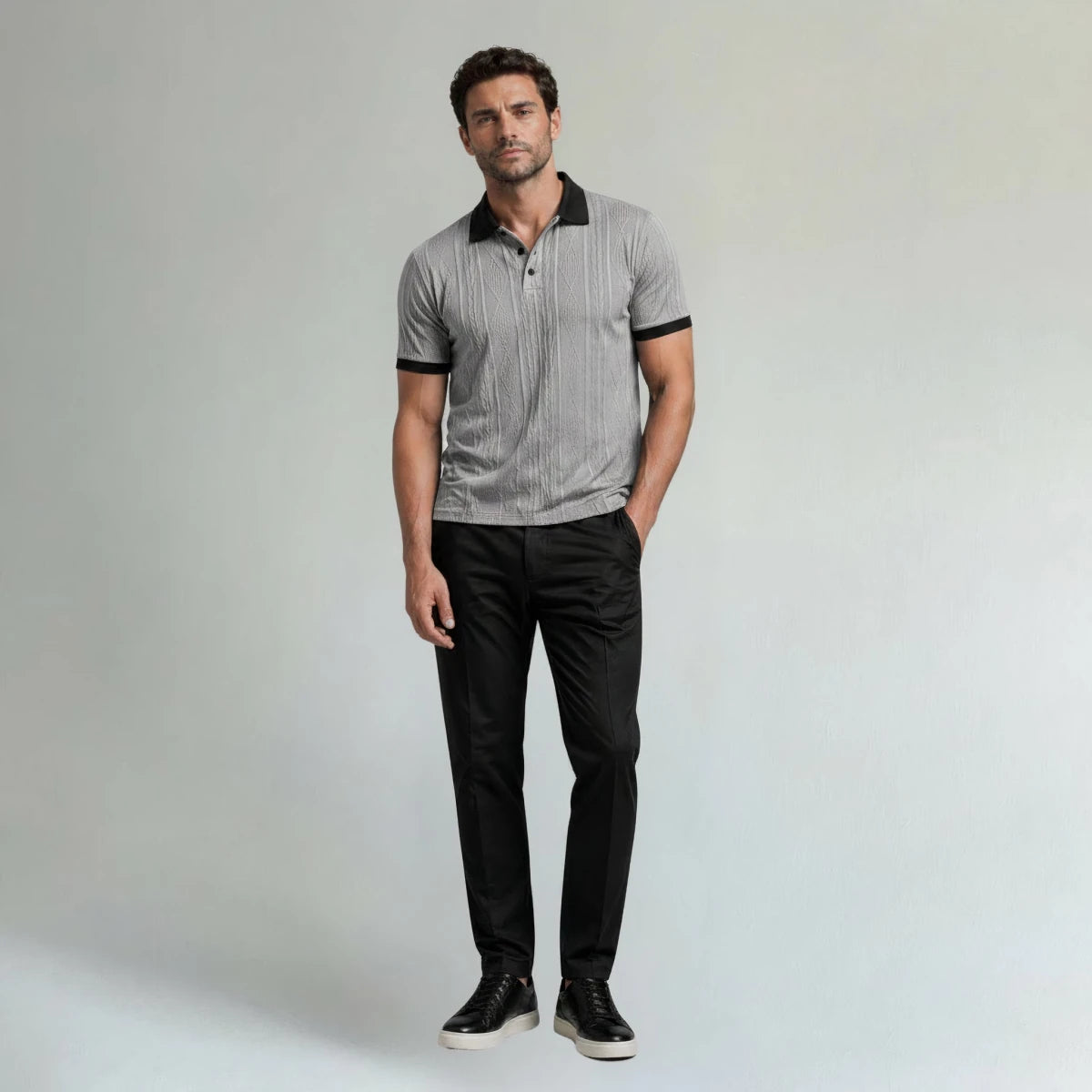 Casual Textured Polo Shirt with Contrast Collar - Montford & Co