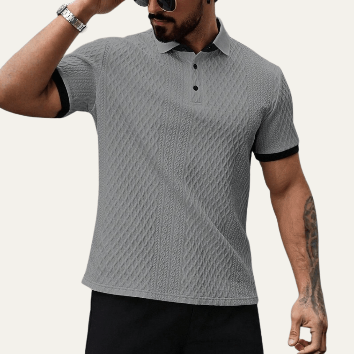 Casual Textured Polo Shirt with Contrast Collar - Montford & Co