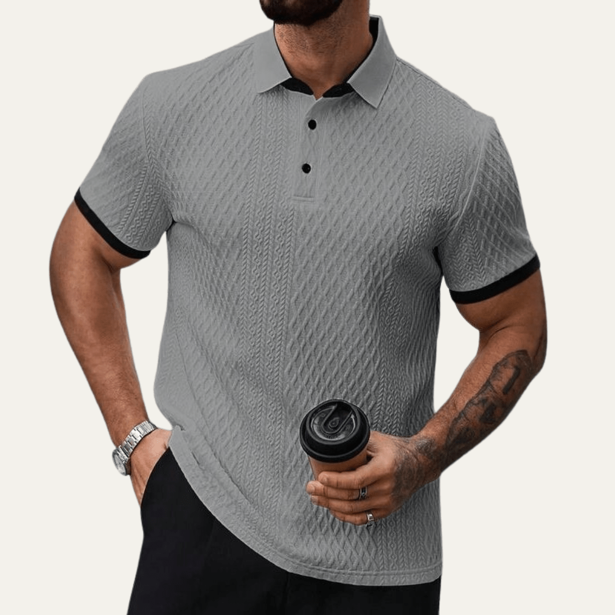 Casual Textured Polo Shirt with Contrast Collar - Montford & Co