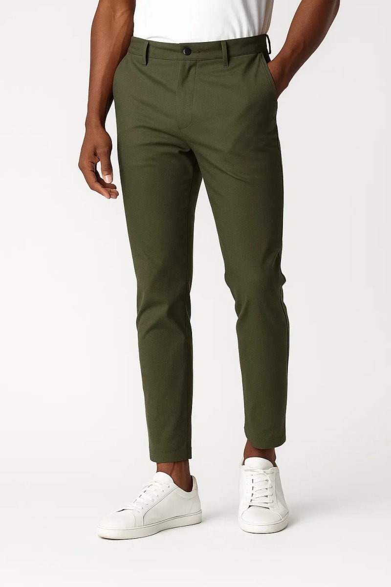 Chino Pants in Khaki Elastic Fabric Modern Fit - Montford & Co