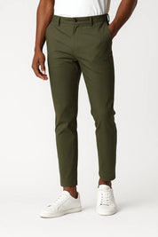 Chino Pants in Khaki Elastic Fabric Modern Fit - Montford & Co