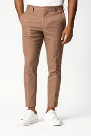 Chino Pants in Khaki Elastic Fabric Modern Fit - Montford & Co