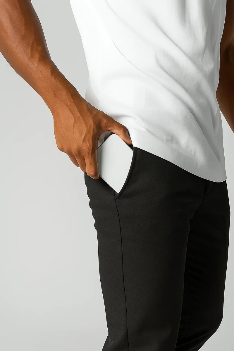 Chino Pants in Khaki Elastic Fabric Modern Fit - Montford & Co