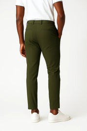 Chino Pants in Khaki Elastic Fabric Modern Fit - Montford & Co