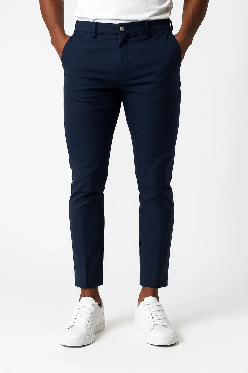 Chino Pants in Khaki Elastic Fabric Modern Fit - Montford & Co