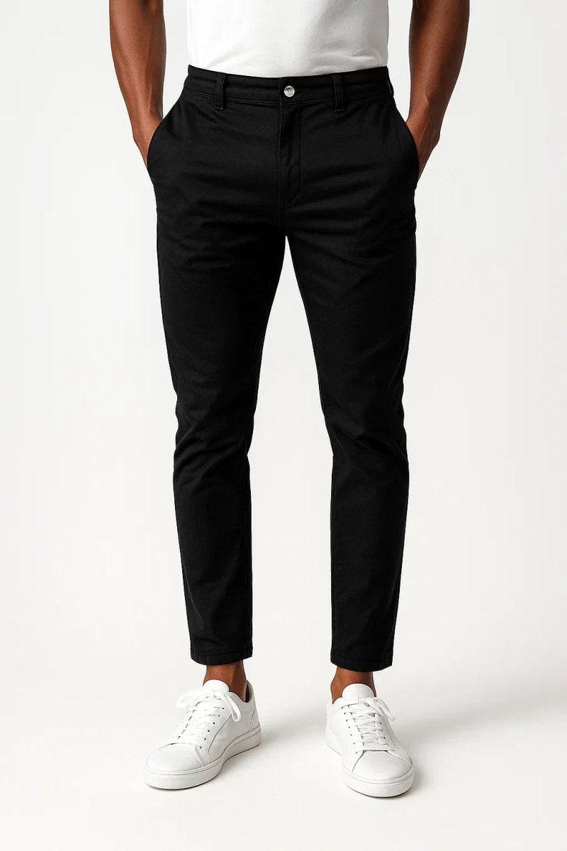 Chino Pants in Khaki Elastic Fabric Modern Fit - Montford & Co