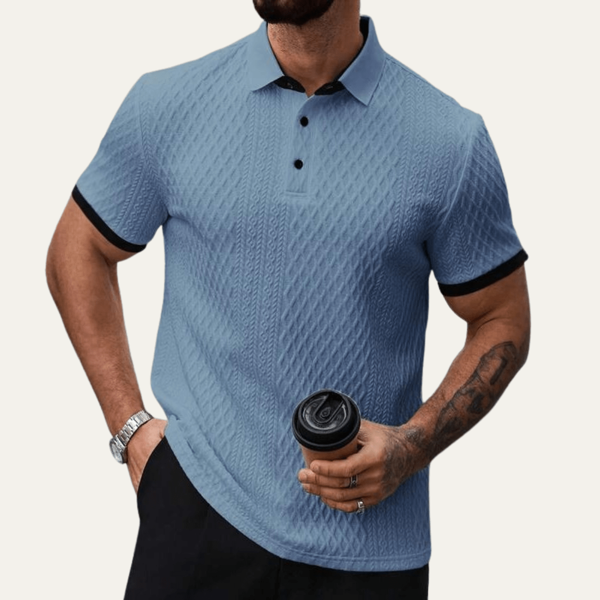 Classic Textured Polo Shirt with Contrast Collar - Montford & Co