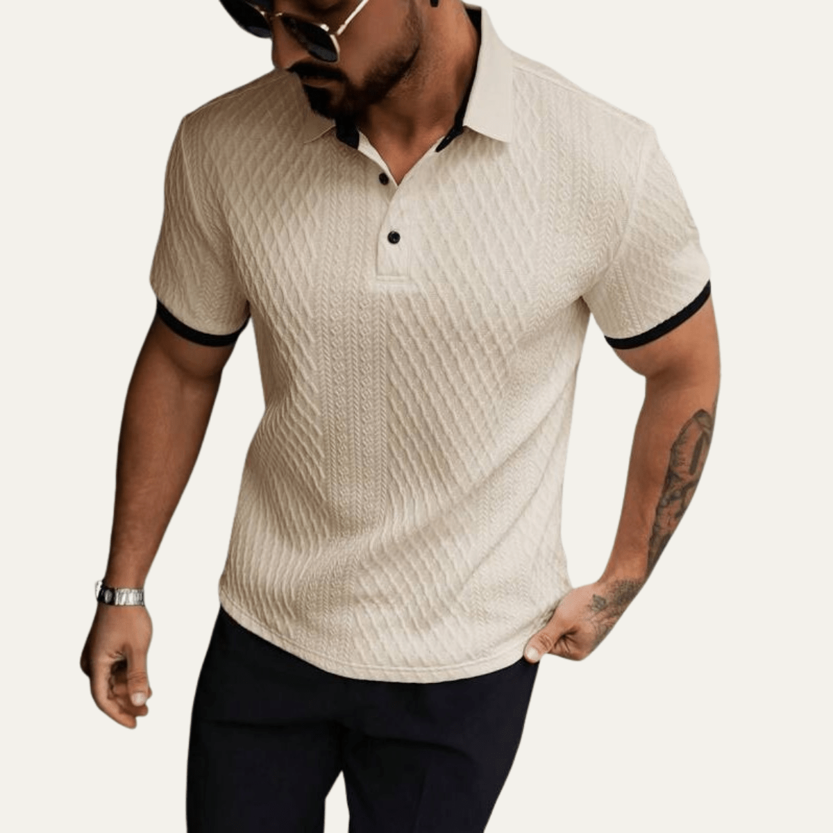 Classic Textured Polo Shirt with Contrast Collar - Montford & Co
