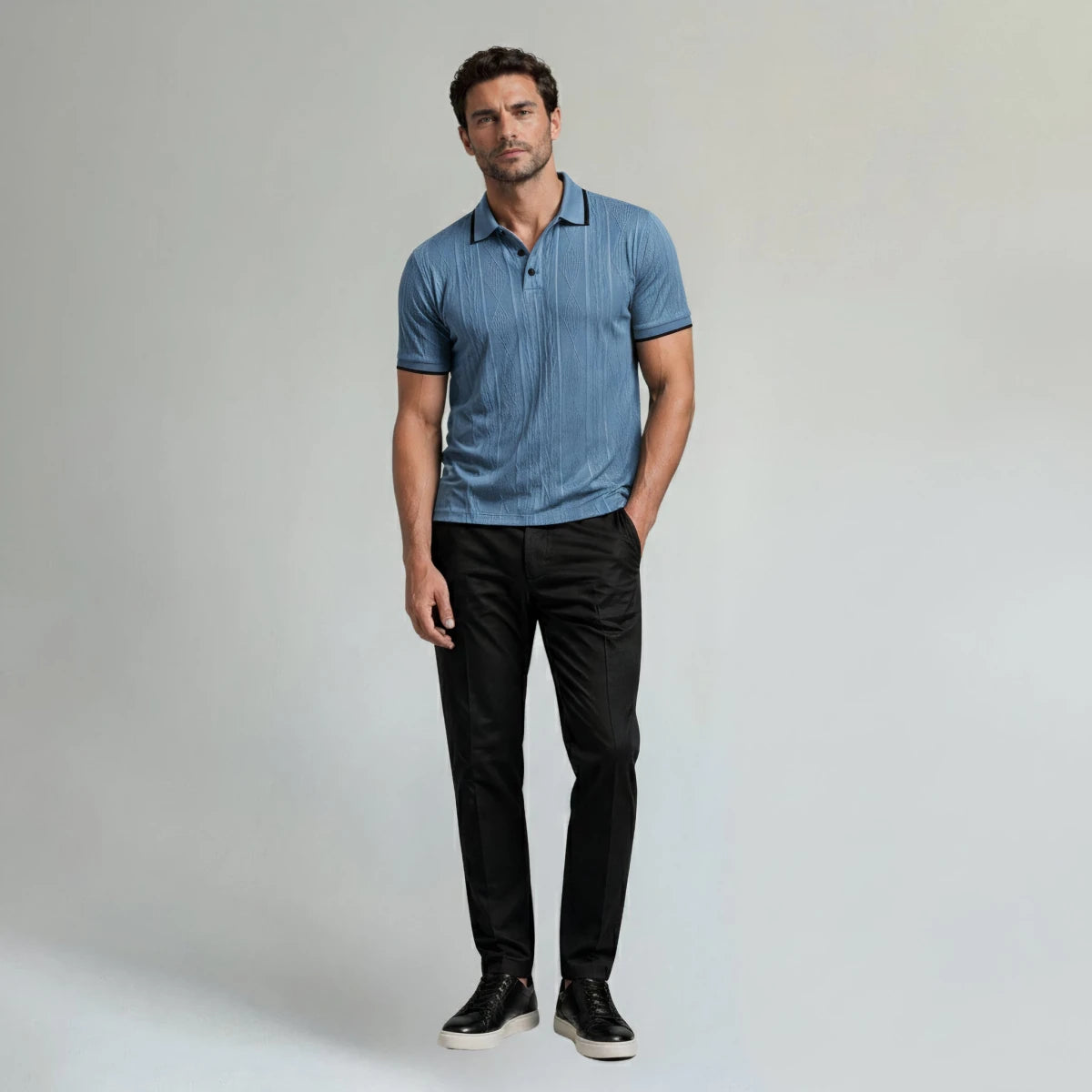 Classic Textured Polo Shirt with Contrast Collar - Montford & Co