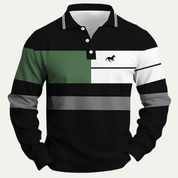 Colour Block Striped Long Sleeve Polo Shirt - Montford & Co