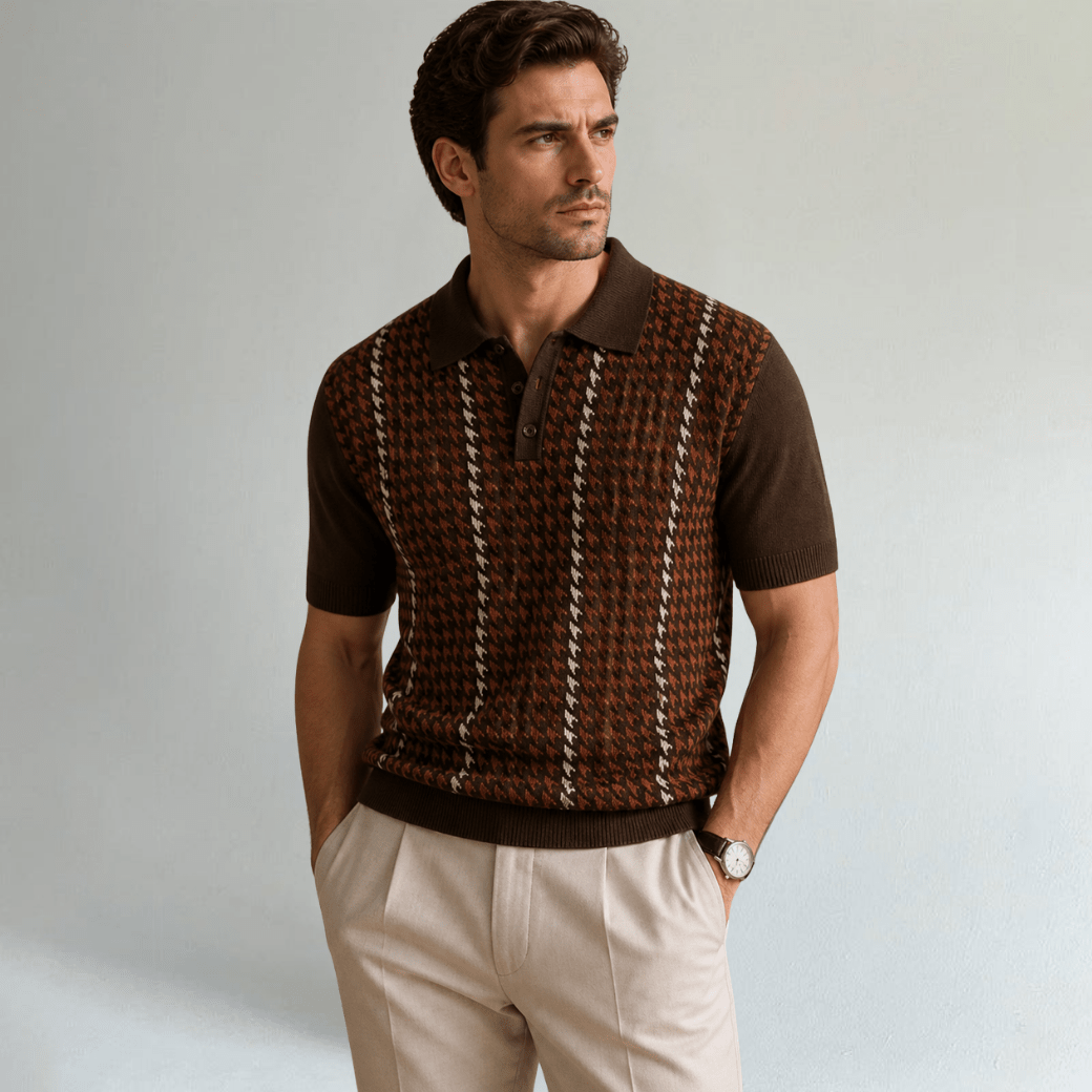 Contrast Pattern Knit Polo Shirt - Montford & Co