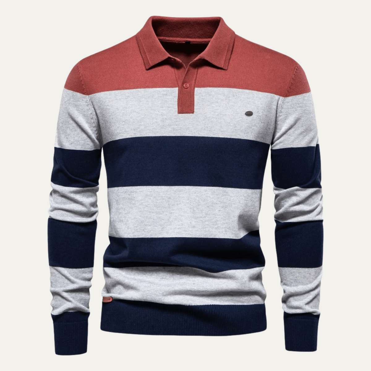 Cotton Button - Up Striped Knit Polo Sweater - Montford & Co