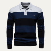 Cotton Button - Up Striped Knit Polo Sweater - Montford & Co