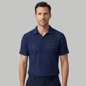 Crochet Knit Short Sleeve Polo Shirt - Montford & Co