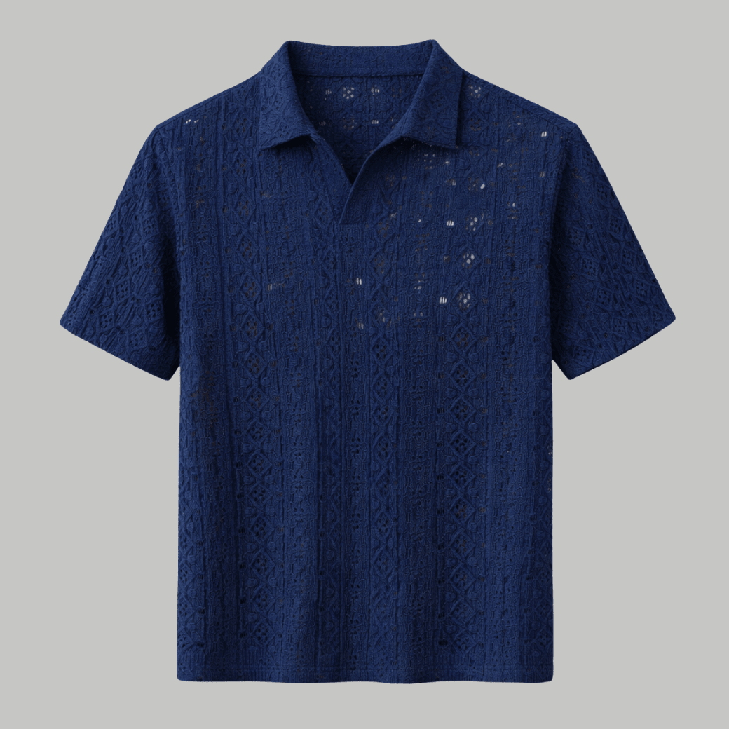 Crochet Knit Short Sleeve Polo Shirt - Montford & Co