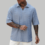 Crochet Knit Short Sleeve Polo Shirt - Montford & Co