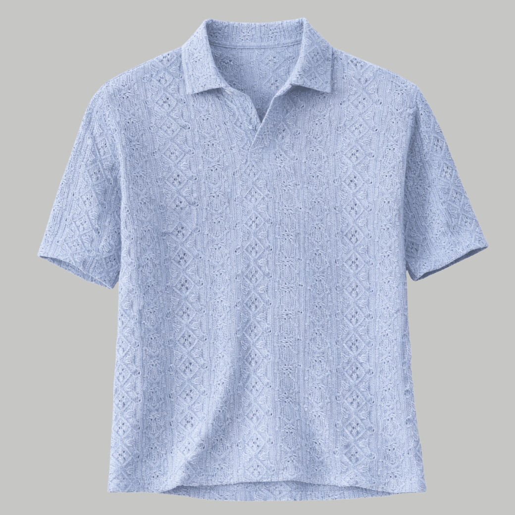 Crochet Knit Short Sleeve Polo Shirt - Montford & Co