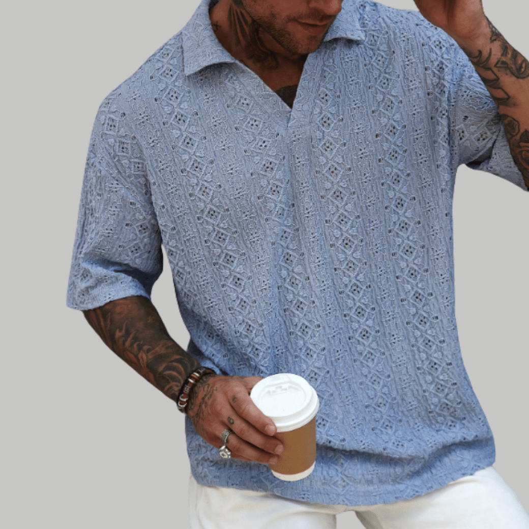 Crochet Knit Short Sleeve Polo Shirt - Montford & Co
