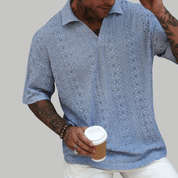 Crochet Knit Short Sleeve Polo Shirt - Montford & Co
