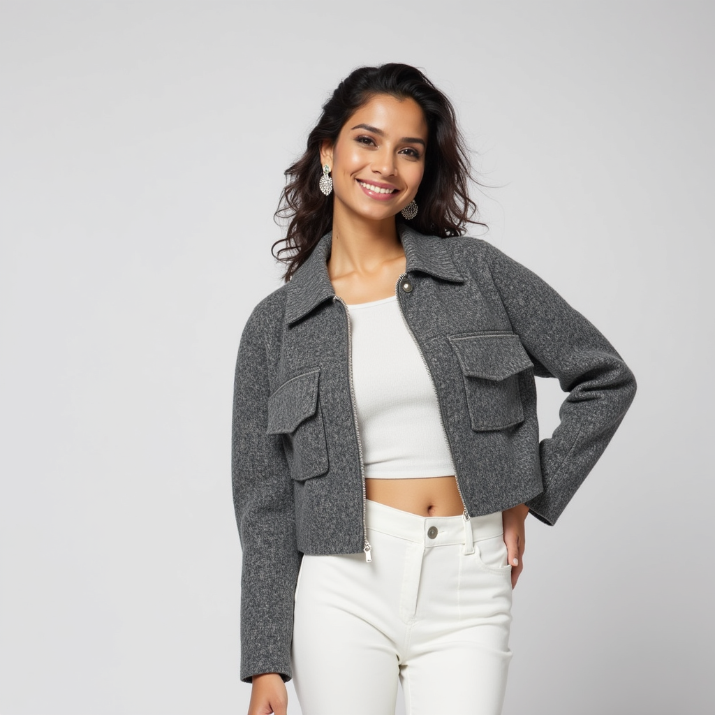 Cropped wool blend jacket