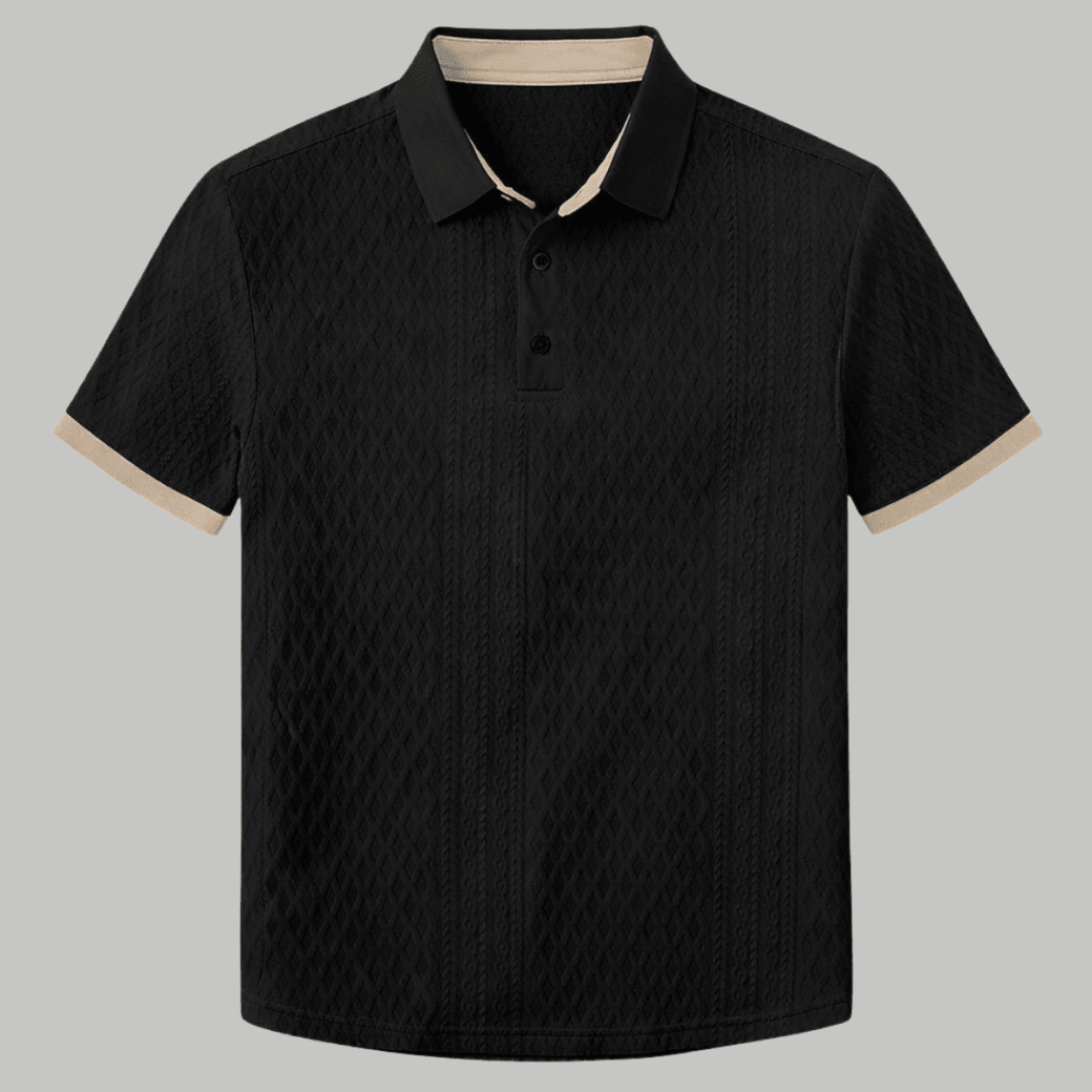 Elegant Textured Polo Shirt with Contrast Collar - Montford & Co