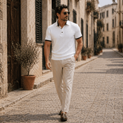 Elegant Textured Polo Shirt with Contrast Collar - Montford & Co